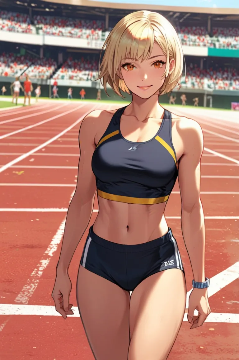 A female track and field athlete competing in the Olympics