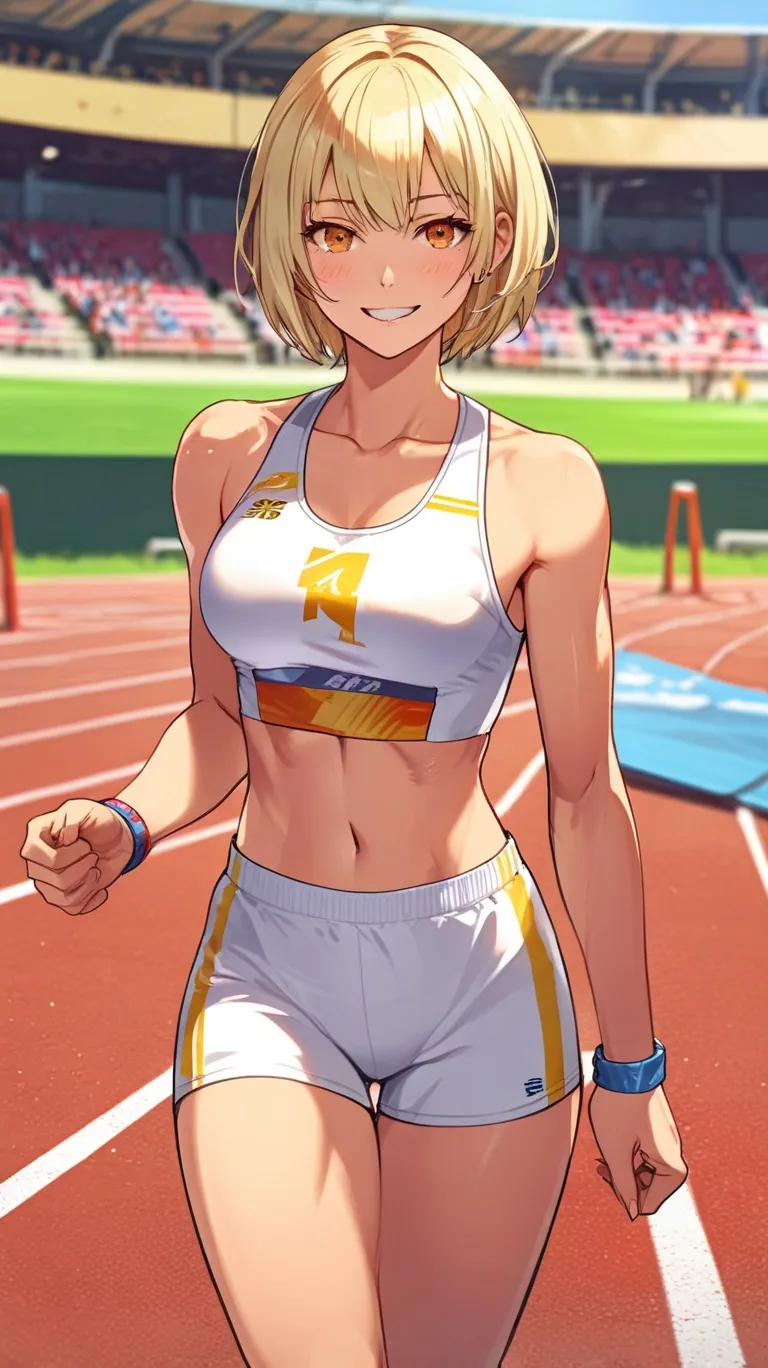 A female track and field athlete competing in the Olympics