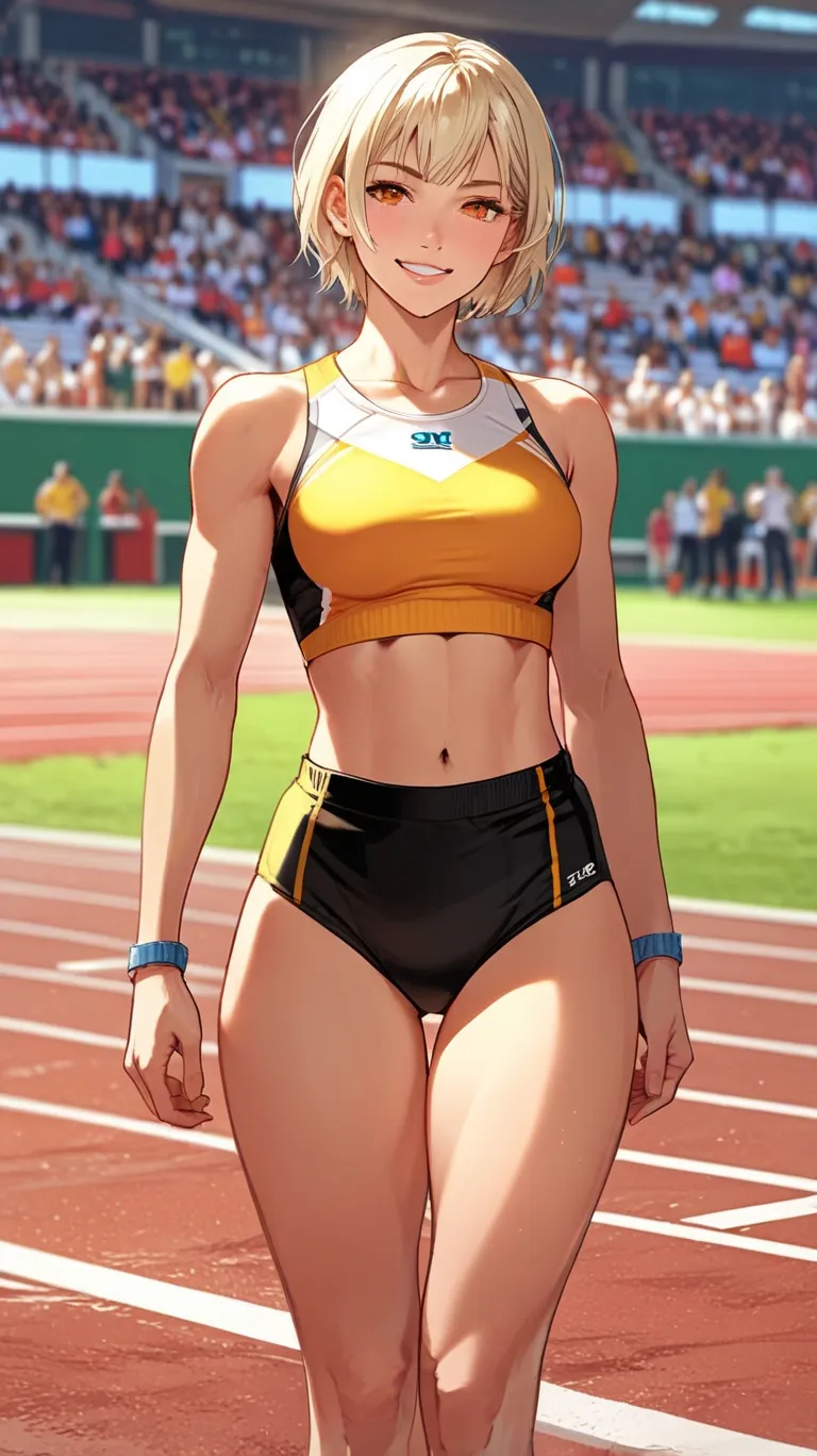 A female track and field athlete competing in the Olympics