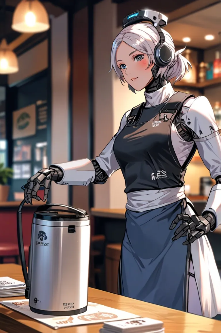 A female robot serving customers