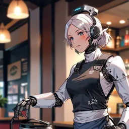 A female robot serving customers