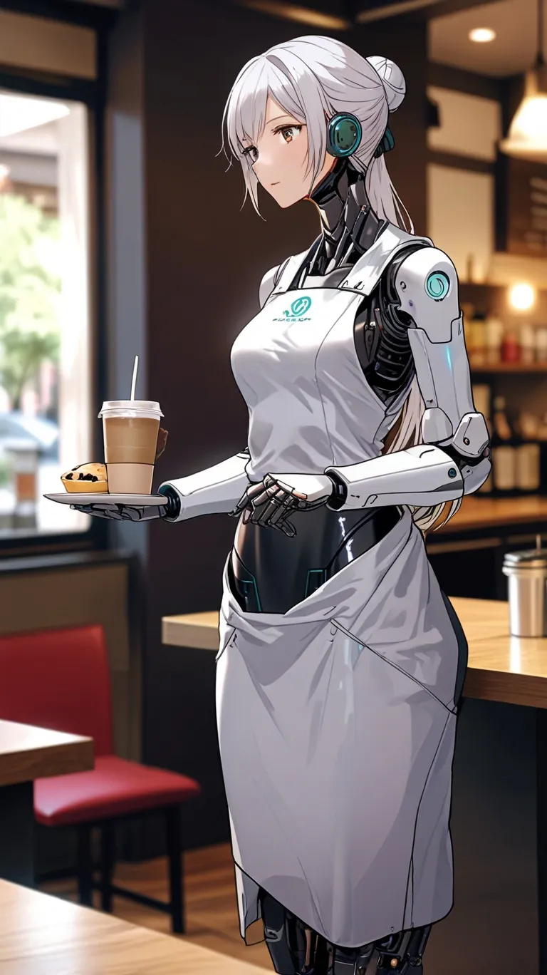 A female robot serving customers