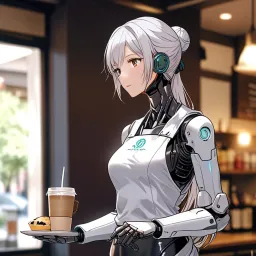 A female robot serving customers