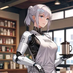 A female robot serving customers