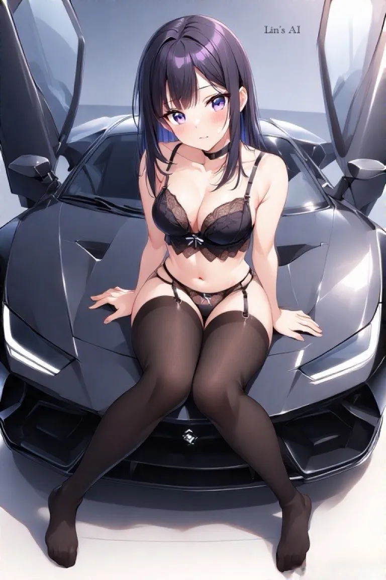 Sexy waifu and her super car.
