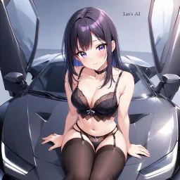 Sexy waifu and her super car.