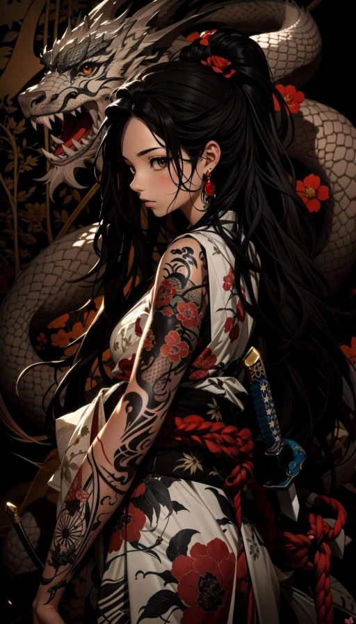 Girl with a dragon, tattoo