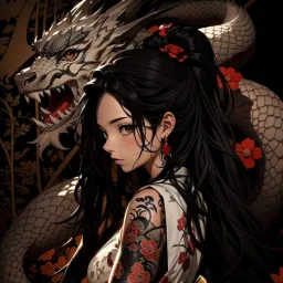 Girl with a dragon, tattoo