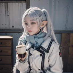Frieren enjoying coffee
