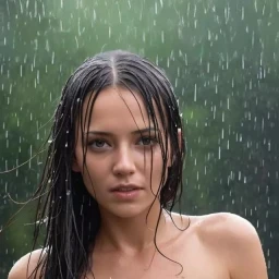 topless woman in the rain